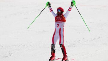 Marcel Hirscher celebra su victoria en el eslalon combinado en los Juegos Ol&iacute;mpicos de Pyeongchang 2018.