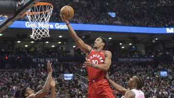 Feb 13, 2018; Toronto, Ontario, CAN; Toronto Raptors guard DeMar DeRozan (10) drives to the basket over Miami Heat forward Josh Richardson (0) during the third quarter at Air Canada Centre. Mandatory Credit: Nick Turchiaro-USA TODAY Sports