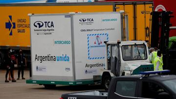 FILE PHOTO: A container with a shipment of the Sputnik V (Gam-COVID-Vac) vaccine against the coronavirus disease (COVID-19) that will be sent to Bolivia is seen at the Ezeiza International Airport, in Buenos Aires, Argentina January 28, 2021. REUTERS/Agustin Marcarian/File Photo