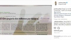 Joaquim &#039;Purito&#039; Rodr&iacute;guez brome&oacute; sobre su posible regreso al ciclismo tras la millonaria oferta que el Giro le ha hecho a Chris Froome que public&oacute; AS.