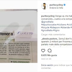 Purito bromea con ir al Giro tras leer una noticia en el As