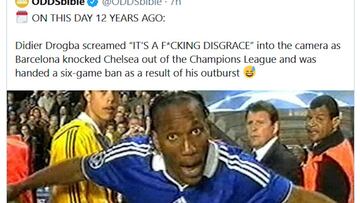 El famoso "es una p*** vergüenza" de Drogba ante el Barça cumple 12 años y lo recuerda en Twitter