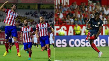 Diego Costa celebra uno de sus goles en el 1-3 de la 2013-14; Jackson, en la 15-16, logr&oacute; con un zurdazo su primer gol con el Atl&eacute;tico.