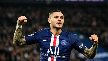 (FILES) In this file photo taken on October 27, 2019 Paris Saint-Germain&#039;s Argentine forward Mauro Icardi celebrates after scoring his team&#039;s second goal during the French L1 football match between Paris Saint-Germain (PSG) and Olympique de Mars