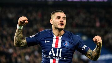 (FILES) In this file photo taken on October 27, 2019 Paris Saint-Germain's Argentine forward Mauro Icardi celebrates after scoring his team's second goal during the French L1 football match between Paris Saint-Germain (PSG) and Olympique de Mars