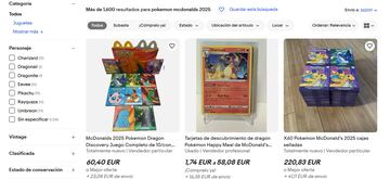 Subasta en Ebay de cartas.