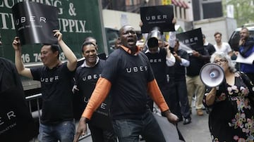 Conductores de Uber protestando en New York