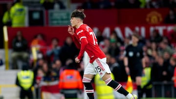 Manchester United's Alejandro Garnacho comes on as a substitute during the Premier League match at Old Trafford, Manchester. Picture date: Thursday April 28, 2022. (Photo by Martin Rickett/PA Images via Getty Images)