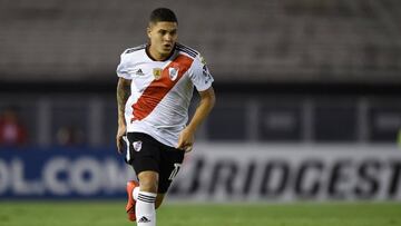 Juan Fernando Quintero durante el partido entre River Plate y Palestino por Copa Libertadores.