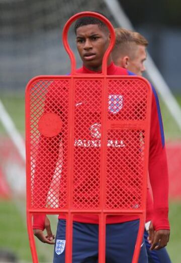 El jugador de la selección de Inglaterra sub21 Marcus Rashford durante el entrenamiento.