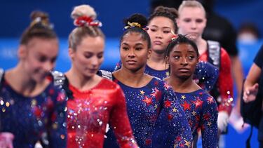 Tokyo 2020 Olympics - Gymnastics - Artistic - Women's Team - Qualification - Ariake Gymnastics Centre, Tokyo, Japan - July 25, 2021. Grace McCallum of the United States, Sunisa Lee of the United States, Jordan Chiles of the United States, Simone Bile