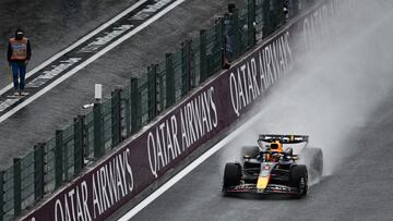 Red Bull Racing's Dutch driver Max Verstappen during a practice session ahead of the F1 race during the Formula One Belgian Grand Prix at the Spa-Francorchamps Circuit in Spa on July 27, 2024. (Photo by JOHN THYS / AFP)