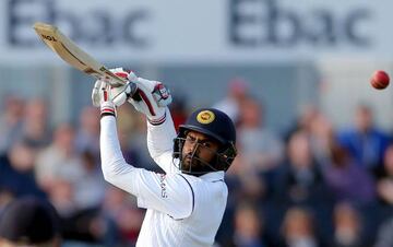 Sri Lanka's Lahiru Thirimanne gets a shot away on the second day at the Riverside.