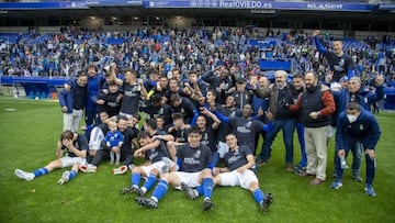 El Real Oviedo Vetusta se proclamó campeón del Grupo 2 de Tercera División RFEF y asciende a la Segunda División RFEF tras derrotar al CD Colunga (2-1) en el encuentro correspondiente a la Jornada 38, última de la tempor