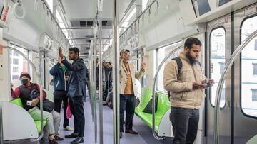 DHAKA, BANGLADESH - 2022/12/29: Passengers travel inside the new Dhaka Metro train from Uttara North to Agargaon. Prime Minister Sheikh Hasina formally inaugurated the country's first metro rail on the 28th December. (Photo by Sazzad Hossain/SOPA Images/LightRocket via Getty Images)