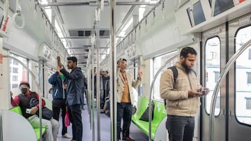 DHAKA, BANGLADESH - 2022/12/29: Passengers travel inside the new Dhaka Metro train from Uttara North to Agargaon. Prime Minister Sheikh Hasina formally inaugurated the country's first metro rail on the 28th December. (Photo by Sazzad Hossain/SOPA Images/LightRocket via Getty Images)