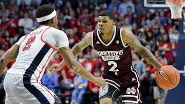 Feb 2, 2019; Oxford, MS, USA; (Editors Notes: Caption Correction) Mississippi State Bulldogs guard Lamar Peters (2) handles the ball against Mississippi Rebels guard Devontae Shuler (2)during the first half at The Pavilion at Ole Miss. Mandatory Credit: Matt Bush-USA TODAY Sports