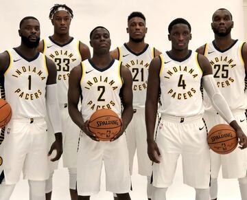 Lance Stephenson, Myles Turner, Darren Collison, Thaddeus Young, Victor Oladipo y Al Jefferson