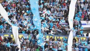 <b>APOYO. </b>Tifo de la peña Malaka-Hinchas del pasado partido ante el Valencia.