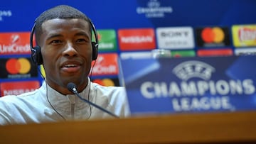 Georginio Wijnaldum, en la rueda de prensa previa a la vuelta de semifinales ante la Roma.