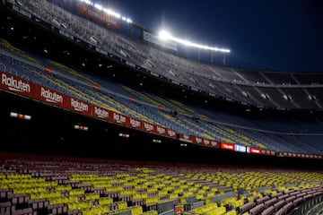 BARCELONA, SPAIN - JULY 08: Empty Camp Nou Stadium during the Spanish League, La Liga, football match played between FC Barcelona and RCD Espanyol at Camp Nou stadium on July 08, 2020 in Barcelona, Spain.    08/07/2020 ONLY FOR USE IN SPAIN