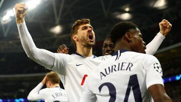 LONDON, ENGLAND - FEBRUARY 13:  Fernando Llorente of Tottenham Hotspur celebrates after scoring his team&#039;s third goal during the UEFA Champions League Round of 16 First Leg match between Tottenham Hotspur and Borussia Dortmund at Wembley Stadium on F