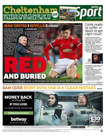 El diario Metro lleva "Rojo y Enterrado" en su primera página.