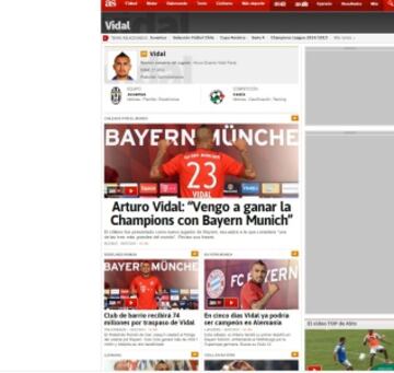 Diario AS de España también siguió todas las alternativas del fichaje de Arturo Vidal en Bayern Munich.