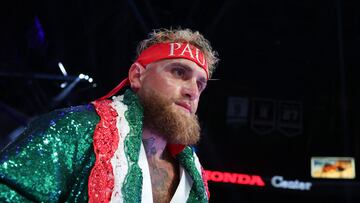USA's Jake Paul enters the ring for his cruiserweight boxing match against Mexico's Julio Cesar Chavez Jr. at the Honda Center in Anaheim, California, on June 28, 2025. (Photo by Patrick T. Fallon / AFP)
