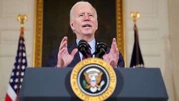 FILE PHOTO: U.S. President Joe Biden delivers remarks in the State Dining Room at the White House in Washington, U.S., February 5, 2021. REUTERS/Kevin Lamarque/File Photo