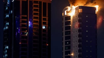 Smoke rises from a burning building hit by an Iranian drone strike, after Israel and the U.S. launched strikes on Iran, in Seef district, Manama, Bahrain, February 28, 2026. REUTERS/Hamad I Mohammed TPX IMAGES OF THE DAY
