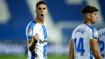 Sabin Merino celebra un gol al Cartagena que precisamente entrenaba Borja Jiménez, ahora técnico del Leganés. 