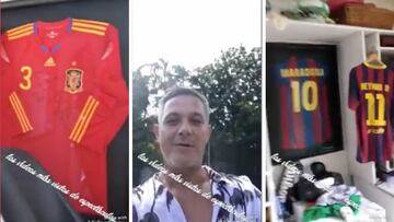 El madridista Alejandro Sanz exhibe su colección: 3 camisetas del Barça y 0 del Madrid