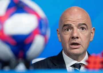 FILED - 05 July 2019, France, Lyon: FIFA President Gianni Infantino speaks at a press conference. Infantino has rejected proposals for a breakaway European Super League and threatened the clubs involved with unspecified "consequences."