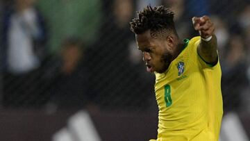 Brazil&#039;s Fred strikes the ball into the crossbar during the South American qualification football match for the FIFA World Cup Qatar 2022 against Argentina at the San Juan del Bicentenario stadium in San Juan, Argentina, on November 16, 2021. (Photo 