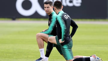 Cristiano se entrena ayer en Luxemburgo.