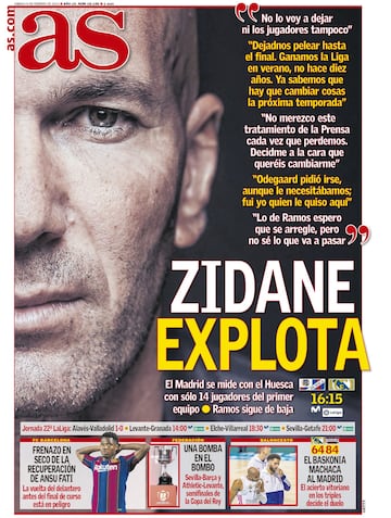 "Zidane explota"... las portadas deportivas de hoy