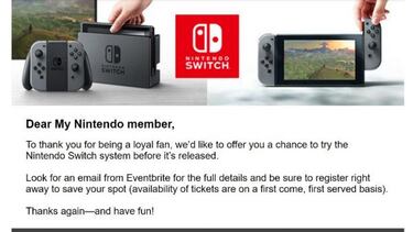 Los miembros de My Nintendo podrán probar Switch antes