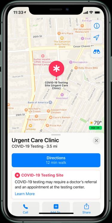 Apple Maps te mostrará en qué zonas te harán el test del Covid-19
