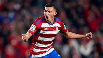 GRANADA, SPAIN - DECEMBER 02: Myrto Uzuni of Granada CF celebrates after scoring his team's second goal during the LaLiga Smartbank match between Granada CF and Deportivo Alaves at Estadio Nuevo Los Carmenes on December 02, 2022 in Granada, Spain. (Photo by Fermin Rodriguez/Quality Sport Images/Getty Images)