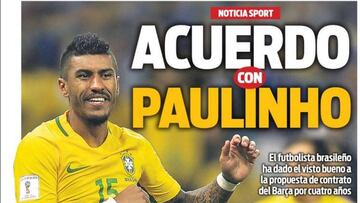 La prensa de Barcelona ve a Paulinho de azulgrana