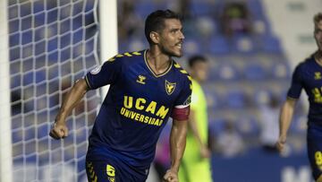 gol de  Josete Malagon, 1-0, UCAM Murcia CF v FC Andorra, Primera RFEF, Grupo 2, Jornada 5, Estadio Becsoccer La Condomina, Murcia, 25/09/2021,