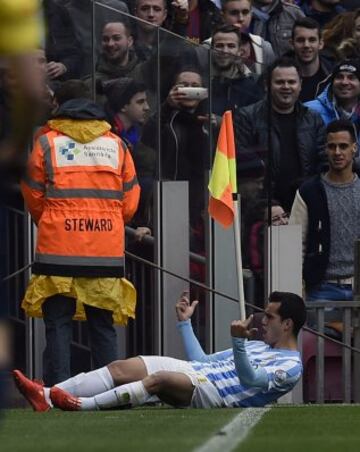 Juanmi celebra el 0-1 en el Camp Nou. 