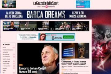 La prensa llora la muerte de Cruyff