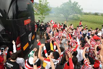 Athletic Club fans gather to wave the team bus off from Bilbao as it travels down to Seville for the Copa del Rey final.