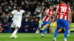 Vinicius Junior of Real Madrid in action during the spanish league, La Liga Santander, football match played between Real Madrid and Atletico de Madrid at Santiago Bernabeu stadium on December 12, 2021, in Madrid, Spain.  AFP7  12/12/2021 ONLY FOR USE IN 