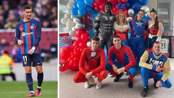 Ferran Torres con el Bar?a y en su fiesta de cumplea?os.