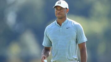 ATLANTA, GA - SEPTEMBER 21: Tiger Woods of the United States reacts on the eighth green during the second round of the TOUR Championship at East Lake Golf Club on September 21, 2018 in Atlanta, Georgia.   Sam Greenwood/Getty Images/AFP
 == FOR NEWSPAPERS, INTERNET, TELCOS &amp; TELEVISION USE ONLY ==