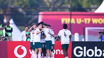 Rafael Quintas celebrates his goal 0-1 of Portugal during the FIFA Under-17 World Cup match between Mexico (Mexican National team) and Portugal as part Round for 16 at Aspire Zone Academy - Pitch 3 on November 18, 2025 in Doha, Qatar.