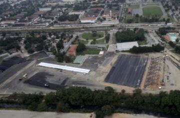 Vista aérea de la sede para las pruebas de hockey en el complejo deportivo de Deodoro.